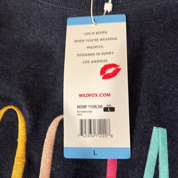 NEW Wildfox Social Spell Out Navy Blue Statement Sweatshirt Large - Picture 10 of 12